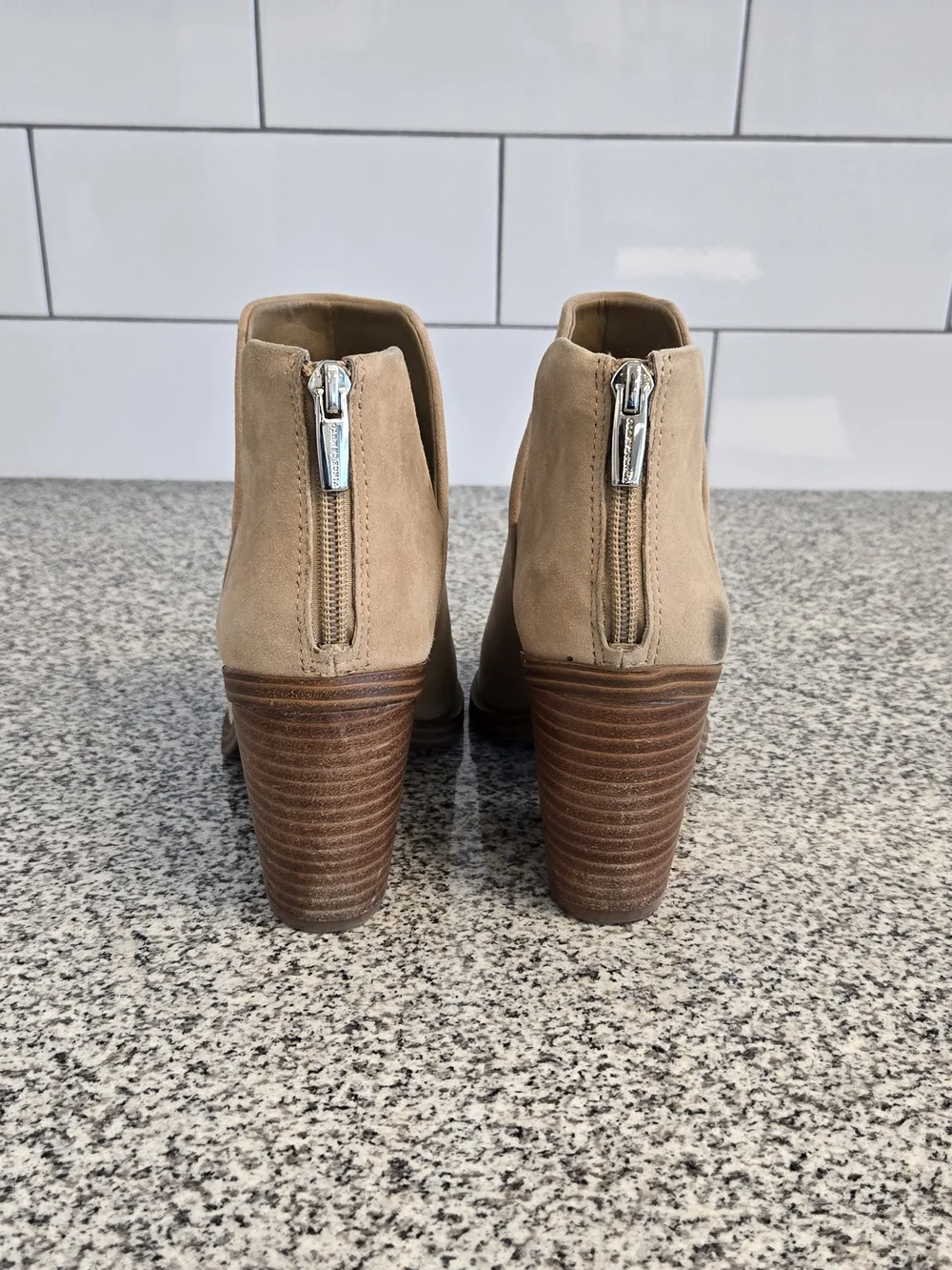 Vince Camuto Beige Suede Pointed Ankle Booties
